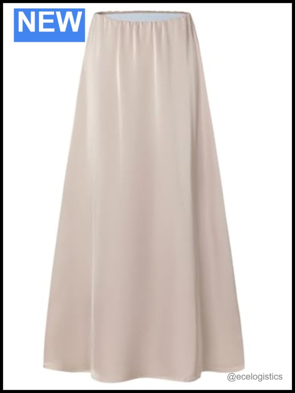 High Waisted Satin Maxi Skirt Bias Cut A-Line Elastic Waist